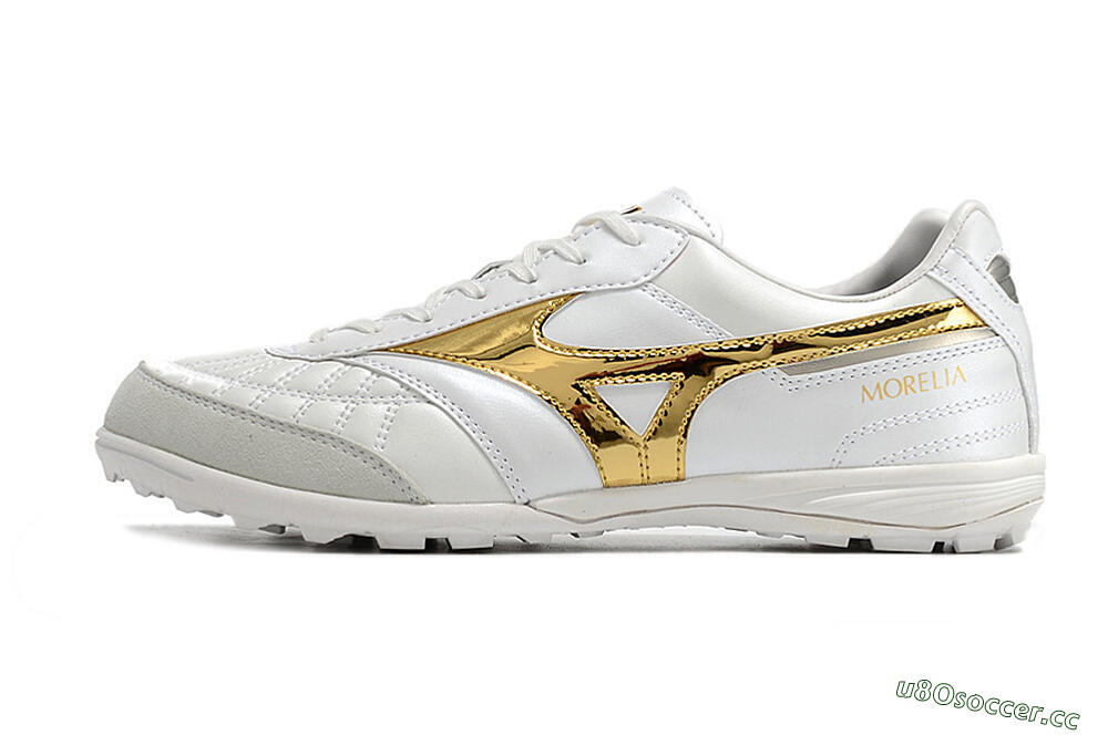 Men's Mizuno Morelia Sala Japn TF Artificial Turf Low-Tops Football Shoes - White/Gold 0