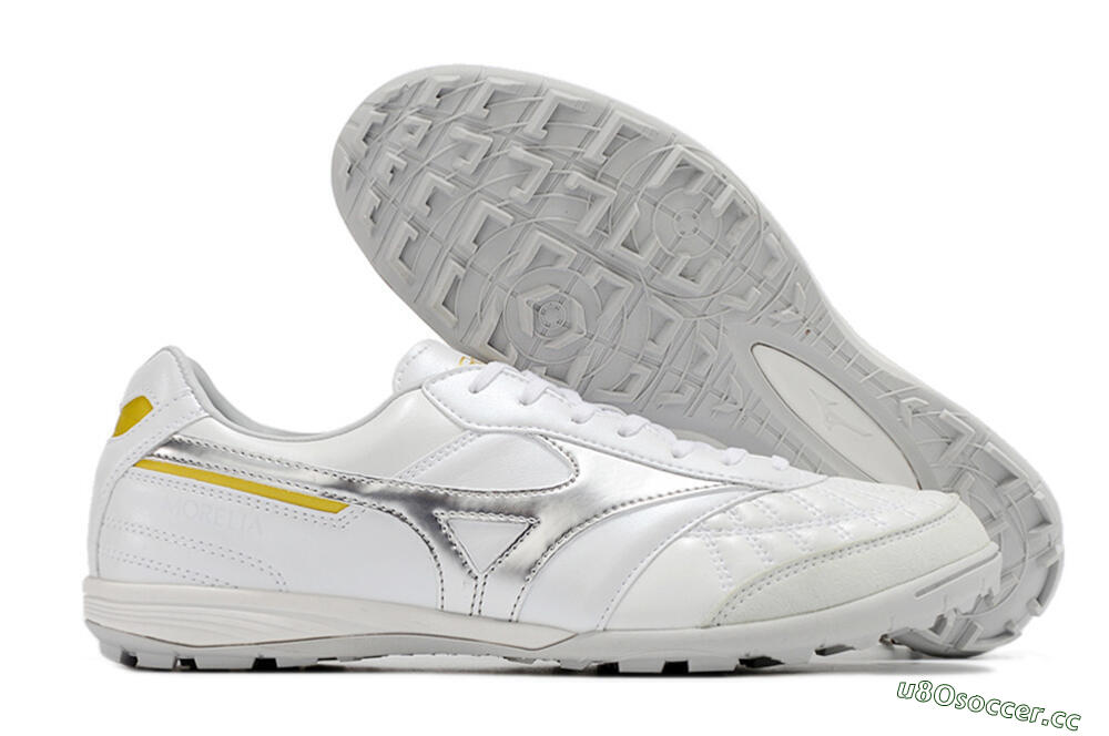 Men's Mizuno Morelia Sala Japan TF Artificial Turf Low-Tops Football Shoes - White/Silver/Yellow 2
