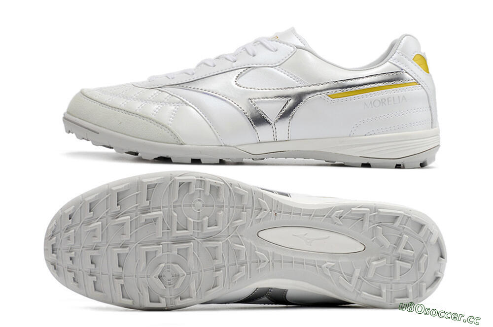 Men's Mizuno Morelia Sala Japan TF Artificial Turf Low-Tops Football Shoes - White/Silver/Yellow 1