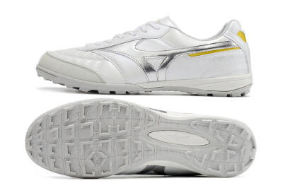 Men's Mizuno Morelia Sala Japan TF Artificial Turf Low-Tops Football Shoes - White/Silver/Yellow