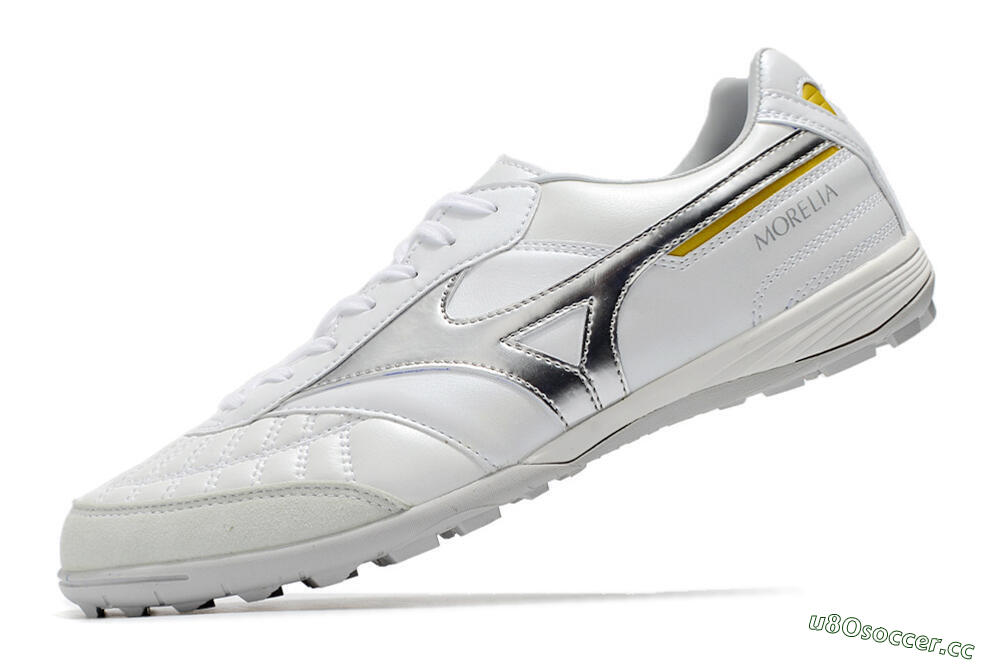 Men's Mizuno Morelia Sala Japan TF Artificial Turf Low-Tops Football Shoes - White/Silver/Yellow 4