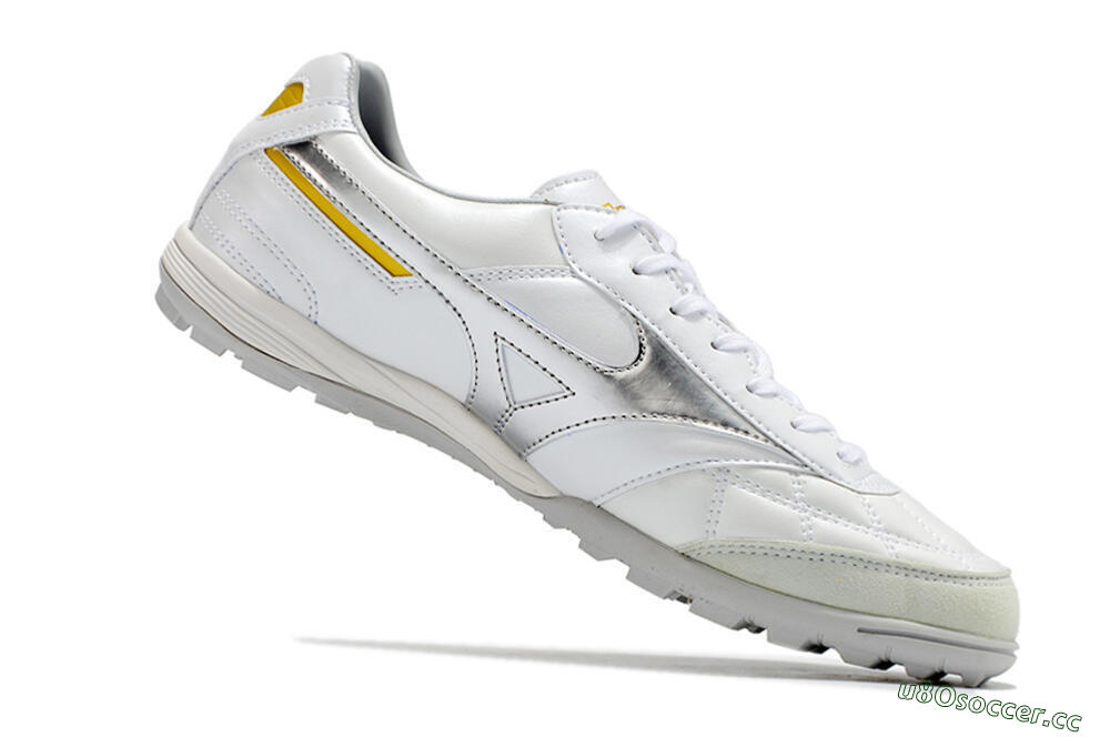 Men's Mizuno Morelia Sala Japan TF Artificial Turf Low-Tops Football Shoes - White/Silver/Yellow 5