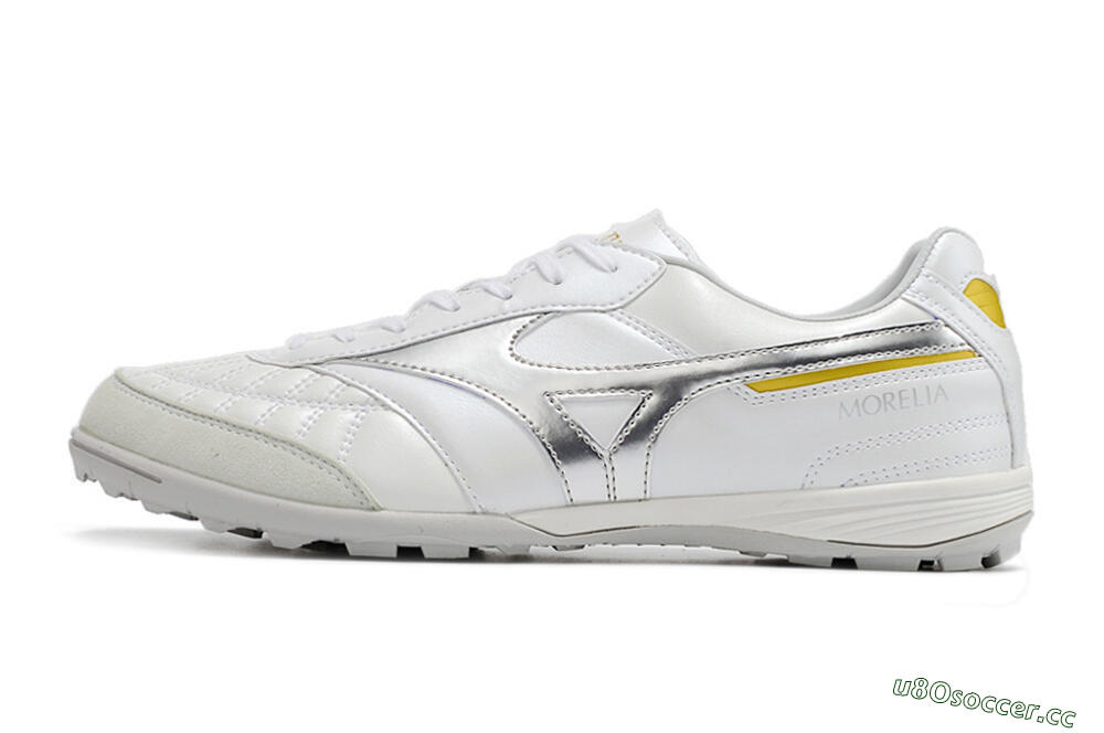 Men's Mizuno Morelia Sala Japan TF Artificial Turf Low-Tops Football Shoes - White/Silver/Yellow 0