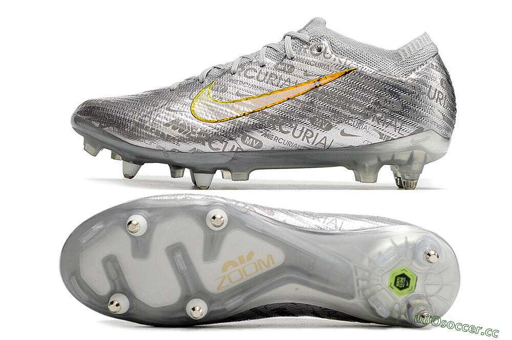 Men's Nike Air Zoom Mercurial Vapor 15 Elite SG Soft Ground Low-Tops Football Boots - Silver/Gold 1