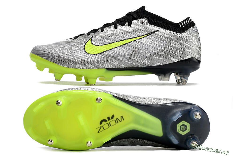 Men's Nike Air Zoom Mercurial Vapor 15 Elite SG Soft Ground Low-Tops Football Boots - Silver/Green/Black 1
