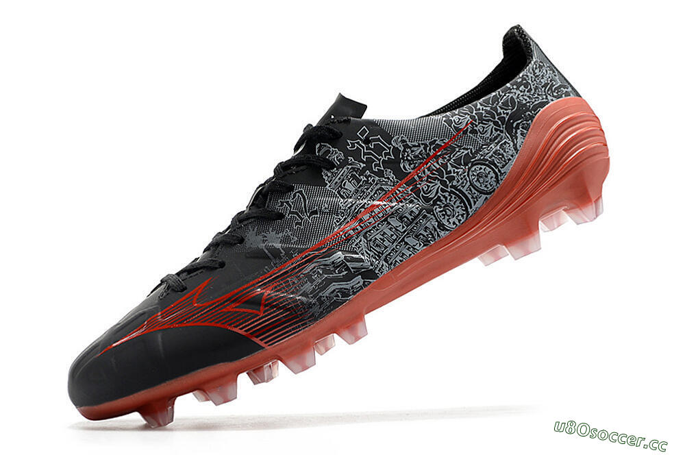 Men's Mizuno Morelia Alpha an FG Firm Ground Low-Tops Football Boots - Black/Red 5