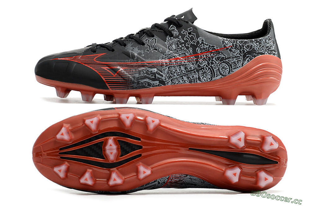 Men's Mizuno Morelia Alpha an FG Firm Ground Low-Tops Football Boots - Black/Red 1