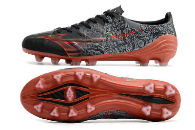 Men's Mizuno Morelia Alpha an FG Firm Ground Low-Tops Football Boots - Black/Red
