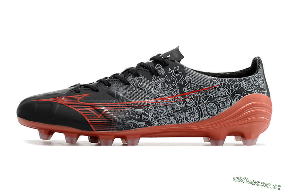 Men's Mizuno Morelia Alpha an FG Firm Ground Low-Tops Football Boots - Black/Red 0