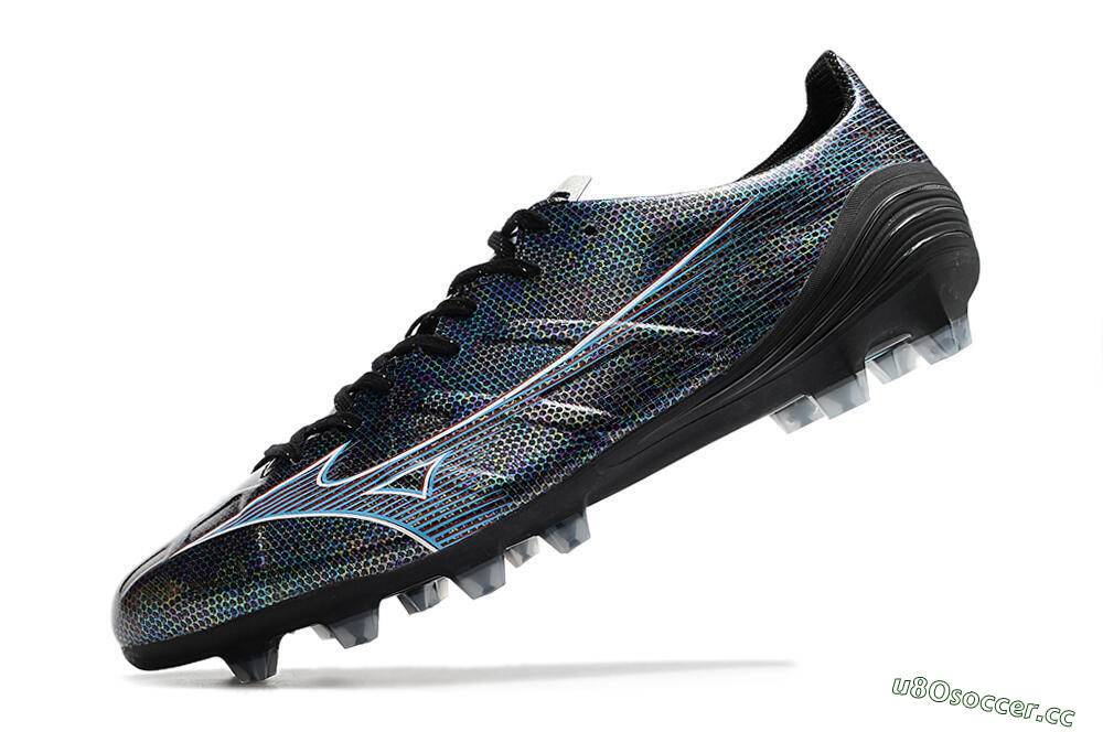Men's Mizuno Morelia Alpha an FG Firm Ground Low-Tops Football Boots - Black/Blue 5