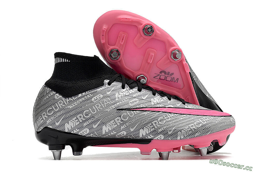 Men's Nike Air Zoom Mercurial Superfly 9 Elite SG Soft Ground High-Tops Football Boots - Silver/Black/Pink 2