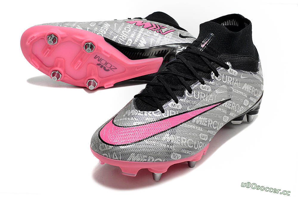 Men's Nike Air Zoom Mercurial Superfly 9 Elite SG Soft Ground High-Tops Football Boots - Silver/Black/Pink 3