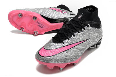 Men's Nike Air Zoom Mercurial Superfly 9 Elite SG Soft Ground High-Tops Football Boots - Silver/Black/Pink