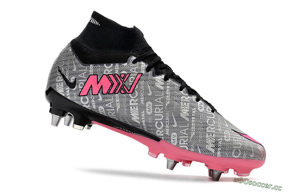 Men's Nike Air Zoom Mercurial Superfly 9 Elite SG Soft Ground High-Tops Football Boots - Silver/Black/Pink 5