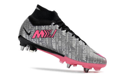 Men's Nike Air Zoom Mercurial Superfly 9 Elite SG Soft Ground High-Tops Football Boots - Silver/Black/Pink