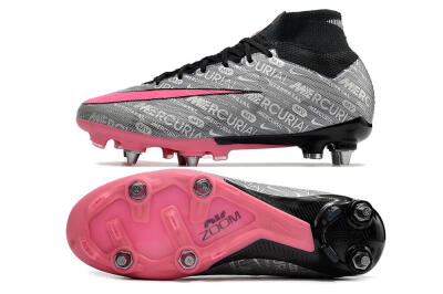 Men's Nike Air Zoom Mercurial Superfly 9 Elite SG Soft Ground High-Tops Football Boots - Silver/Black/Pink