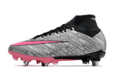Men's Nike Air Zoom Mercurial Superfly 9 Elite SG Soft Ground High-Tops Football Boots - Silver/Black/Pink