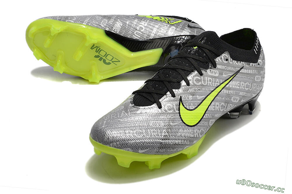 Unisex Nike AIR Zoom Mercurial Vapor 15 Elite FG Firm Ground Low-Tops Football Boots - Silver/Green/Black 3