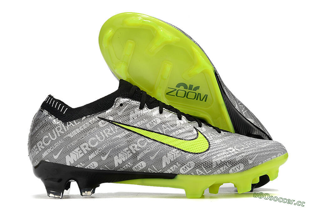 Unisex Nike AIR Zoom Mercurial Vapor 15 Elite FG Firm Ground Low-Tops Football Boots - Silver/Green/Black 2