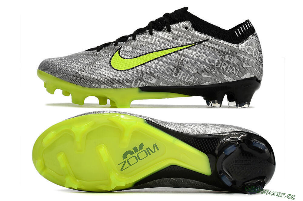 Unisex Nike AIR Zoom Mercurial Vapor 15 Elite FG Firm Ground Low-Tops Football Boots - Silver/Green/Black 1