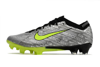 Unisex Nike AIR Zoom Mercurial Vapor 15 Elite FG Firm Ground Low-Tops Football Boots - Silver/Green/Black