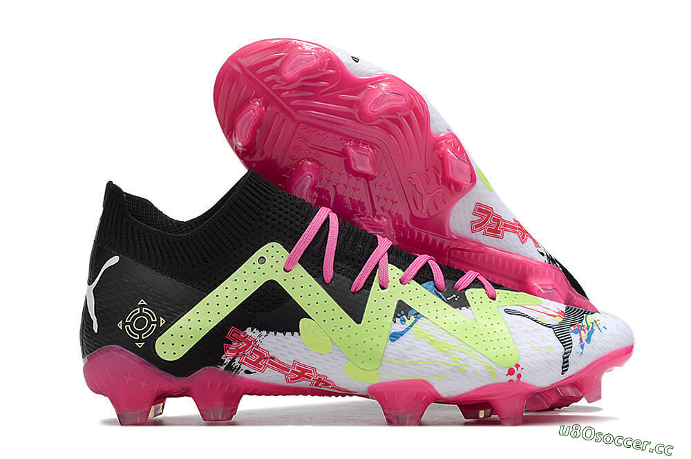 Men's Puma Future X Powercat Tokyo Match FG Firm Ground Low-Tops Football Boots - White/Black/Green/Pink 2