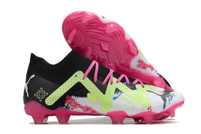 Men's Puma Future X Powercat Tokyo Match FG Firm Ground Low-Tops Football Boots - White/Black/Green/Pink