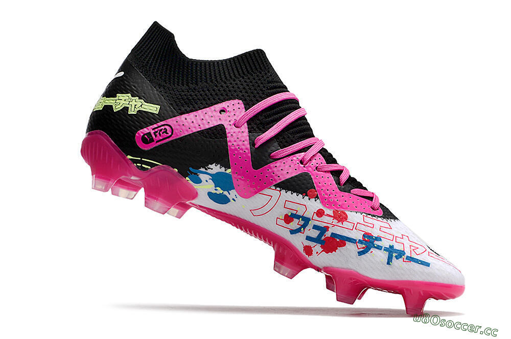 Men's Puma Future X Powercat Tokyo Match FG Firm Ground Low-Tops Football Boots - White/Black/Green/Pink 4