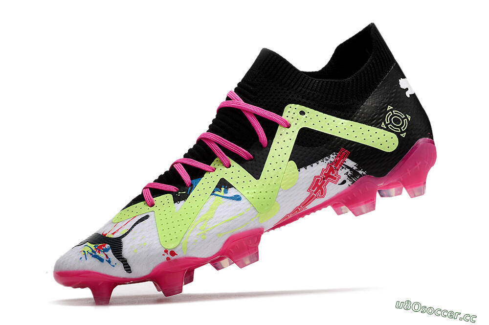Men's Puma Future X Powercat Tokyo Match FG Firm Ground Low-Tops Football Boots - White/Black/Green/Pink 5