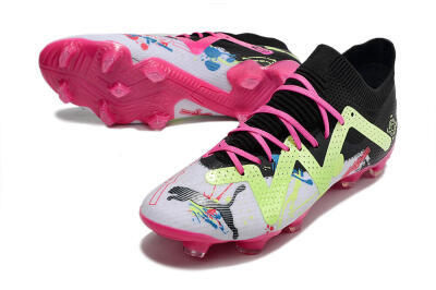 Men's Puma Future X Powercat Tokyo Match FG Firm Ground Low-Tops Football Boots - White/Black/Green/Pink
