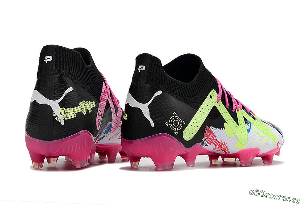Men's Puma Future X Powercat Tokyo Match FG Firm Ground Low-Tops Football Boots - White/Black/Green/Pink 6
