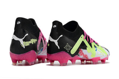 Men's Puma Future X Powercat Tokyo Match FG Firm Ground Low-Tops Football Boots - White/Black/Green/Pink