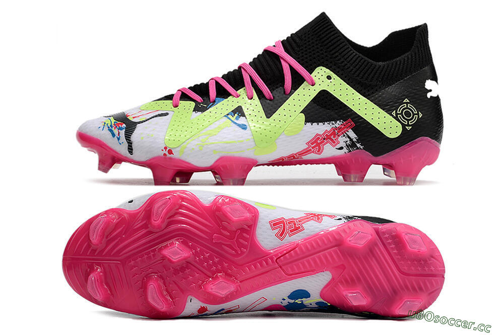 Men's Puma Future X Powercat Tokyo Match FG Firm Ground Low-Tops Football Boots - White/Black/Green/Pink 1