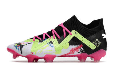 Men's Puma Future X Powercat Tokyo Match FG Firm Ground Low-Tops Football Boots - White/Black/Green/Pink