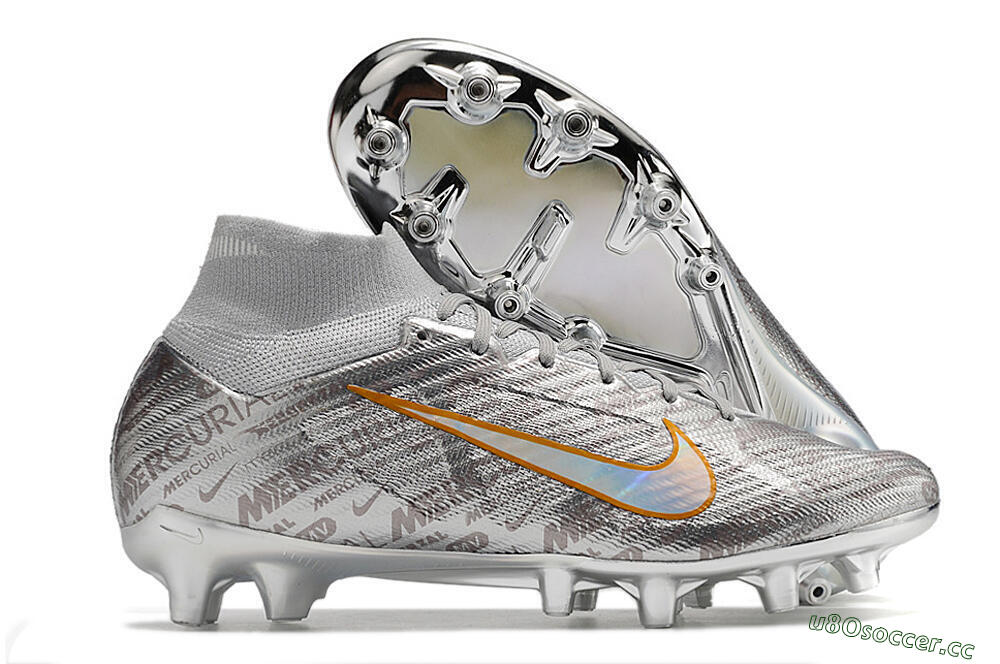Men's Nike Air Zoom Mercurial Superfly 9 Elite AG Artificial Grass High-Tops Football Boots - Silver/Gold 2