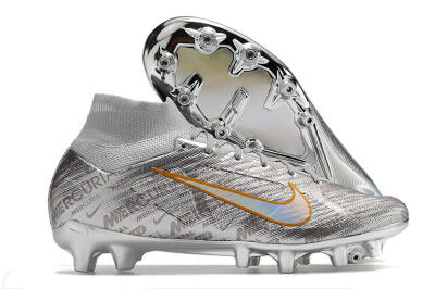 Men's Nike Air Zoom Mercurial Superfly 9 Elite AG Artificial Grass High-Tops Football Boots - Silver/Gold