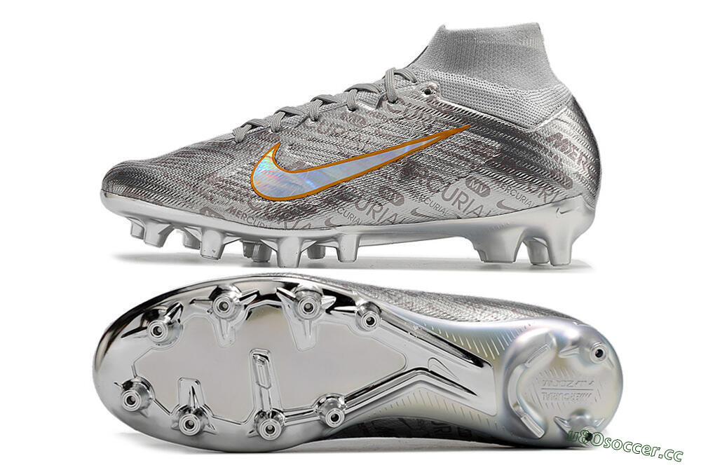 Men's Nike Air Zoom Mercurial Superfly 9 Elite AG Artificial Grass High-Tops Football Boots - Silver/Gold 1