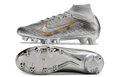 Men's Nike Air Zoom Mercurial Superfly 9 Elite AG Artificial Grass High-Tops Football Boots - Silver/Gold