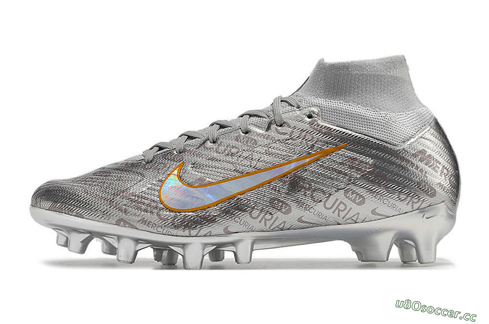 Men's Nike Air Zoom Mercurial Superfly 9 Elite AG Artificial Grass High-Tops Football Boots - Silver/Gold 0