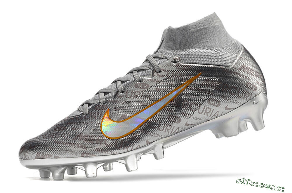 Men's Nike Air Zoom Mercurial Superfly 9 Elite AG Artificial Grass High-Tops Football Boots - Silver/Gold 4