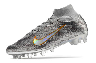Men's Nike Air Zoom Mercurial Superfly 9 Elite AG Artificial Grass High-Tops Football Boots - Silver/Gold
