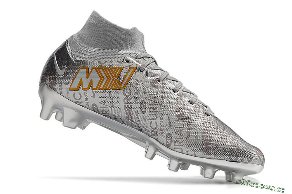 Men's Nike Air Zoom Mercurial Superfly 9 Elite AG Artificial Grass High-Tops Football Boots - Silver/Gold 5