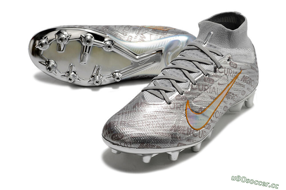 Men's Nike Air Zoom Mercurial Superfly 9 Elite AG Artificial Grass High-Tops Football Boots - Silver/Gold 3