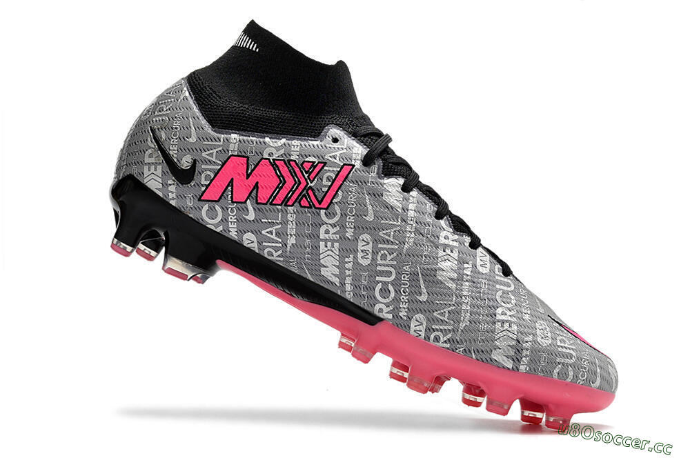 Men's Nike Air Zoom Mercurial Superfly 9 Elite AG Artificial Grass High-Tops Football Boots - Silver/Black/Pink 4