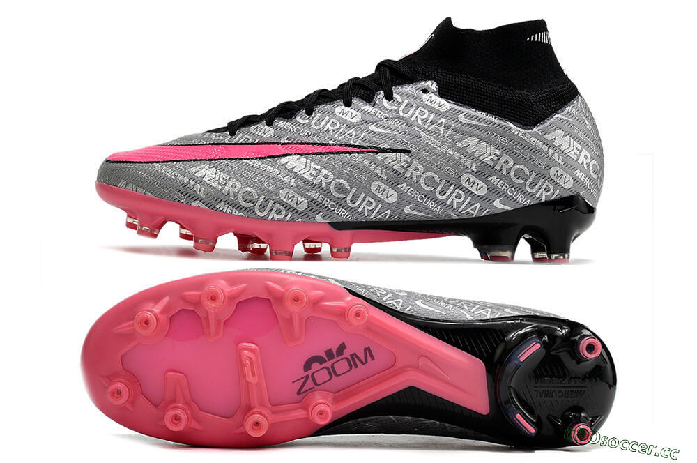Men's Nike Air Zoom Mercurial Superfly 9 Elite AG Artificial Grass High-Tops Football Boots - Silver/Black/Pink 1