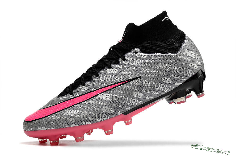 Men's Nike Air Zoom Mercurial Superfly 9 Elite AG Artificial Grass High-Tops Football Boots - Silver/Black/Pink 5