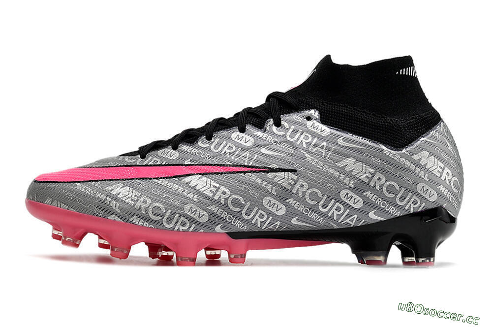 Men's Nike Air Zoom Mercurial Superfly 9 Elite AG Artificial Grass High-Tops Football Boots - Silver/Black/Pink 0