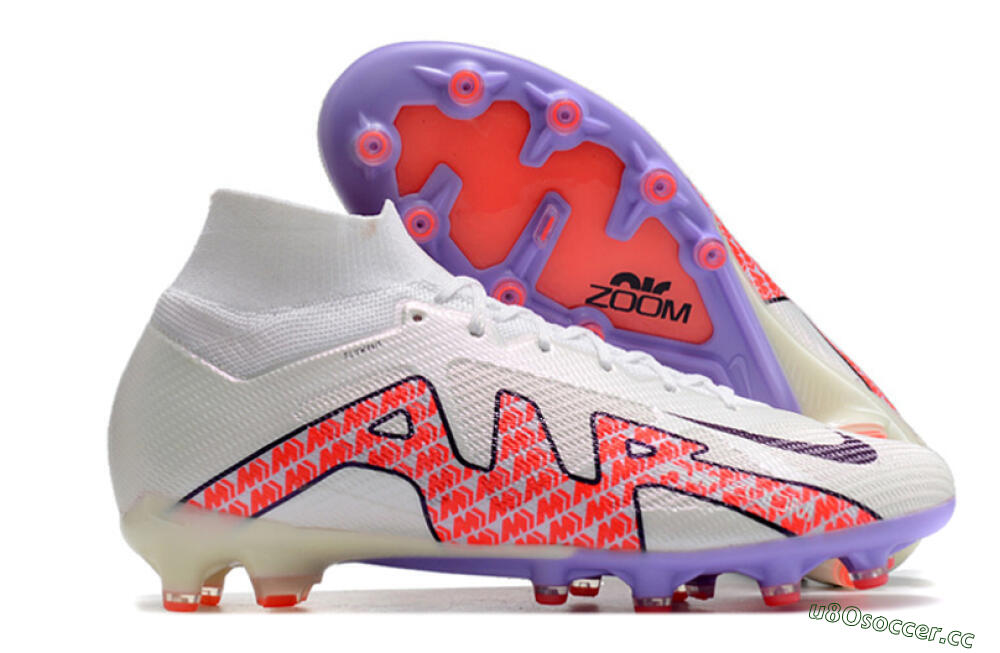 Men's Nike Air Zoom Mercurial Superfly 9 Elite AG Artificial Grass High-Tops Football Boots - White/Pink 2