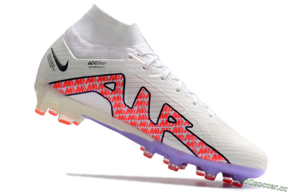 Men's Nike Air Zoom Mercurial Superfly 9 Elite AG Artificial Grass High-Tops Football Boots - White/Pink 4