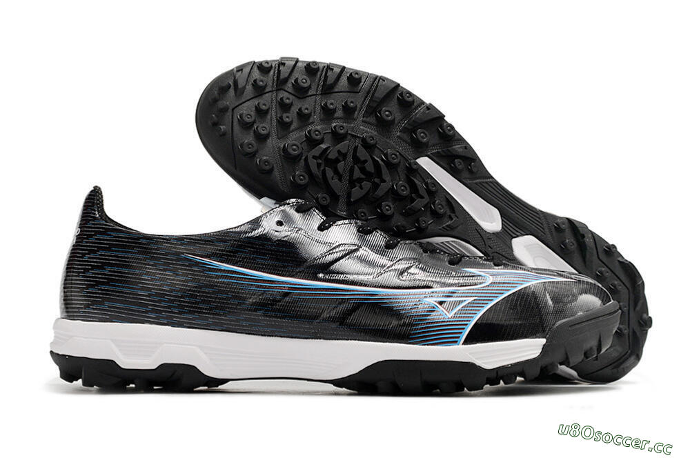 Men's Mizuno Morelia Alpha Japan TF Artificial Turf Low-Tops Football Shoes - Black/White/Blue 2